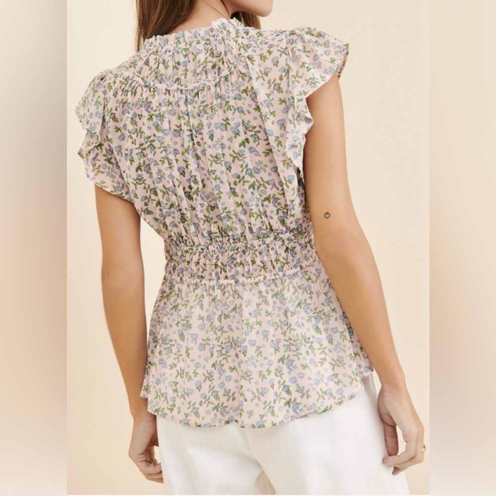 Pookie & Sebastian- Floral Peplum Blouse- Candy Pink/Golden Color - Picture 2 of 9